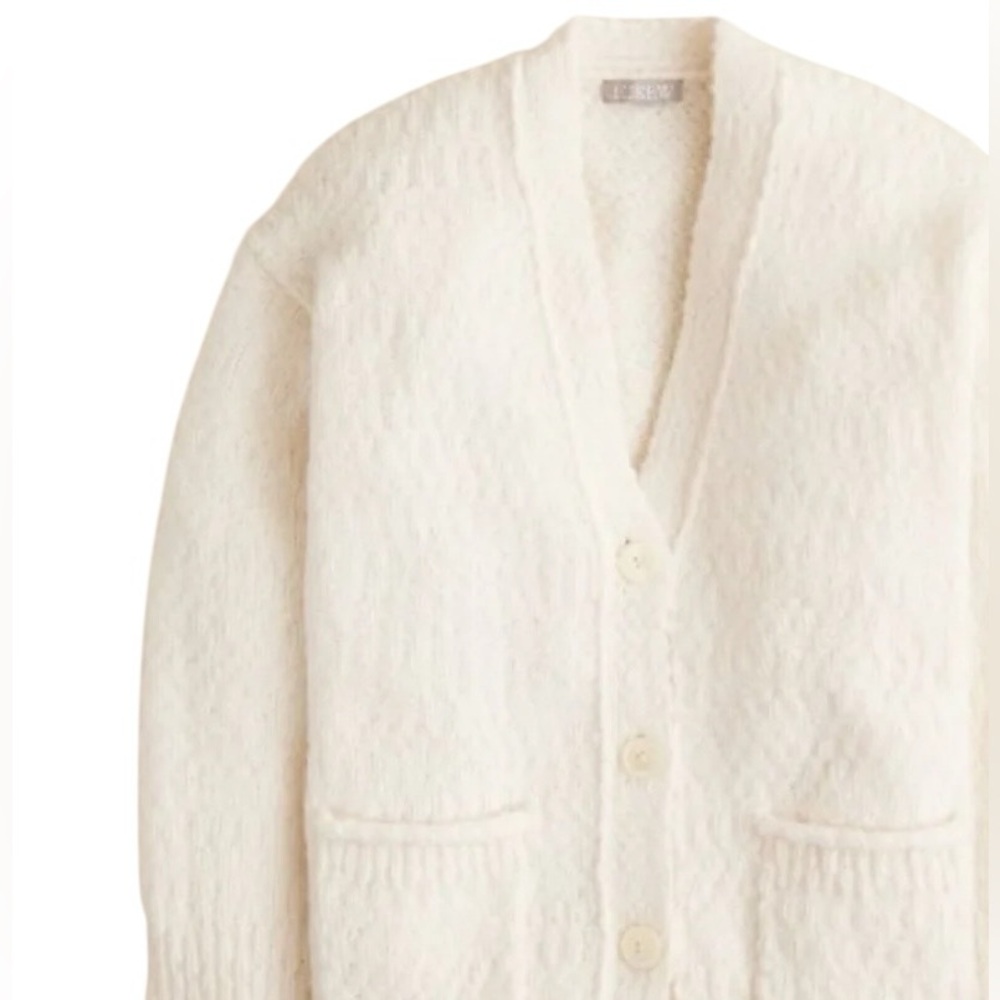 J. CREW ivory Relaxed Cardigan in Textured Yarn oversized boxy fit NWOT - Large - Picture 7 of 11